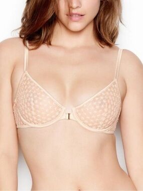 VICTORIA’S SECRET Starburst Sheer Very Sexy Unlined Demi Clasp Bra Strappy 36C